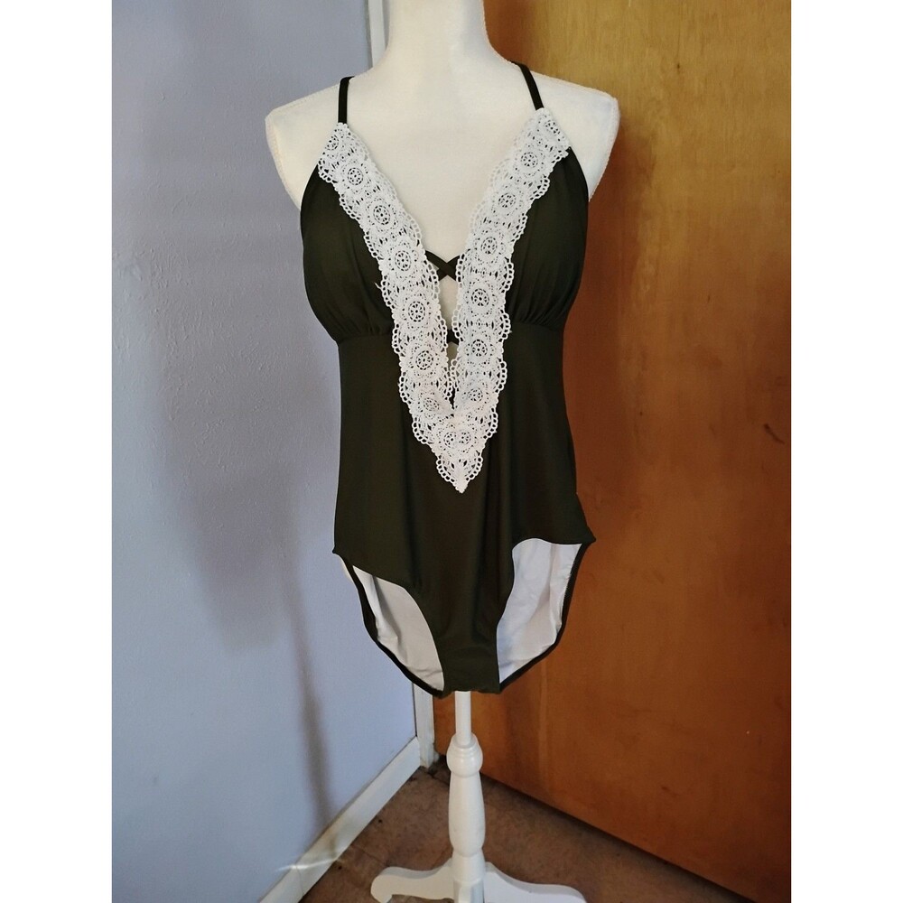 Cupshe NEW Olive Green Crochet One Piece Bathing Suit Beach Vacation Size  XL